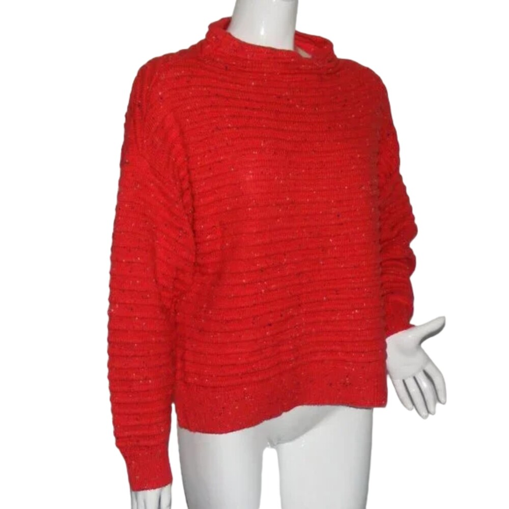 new CECE Sweater, XL, Red Ribbed, Mockneck Pullover, Flecked, Cotton-Acrylic - Picture 2 of 13